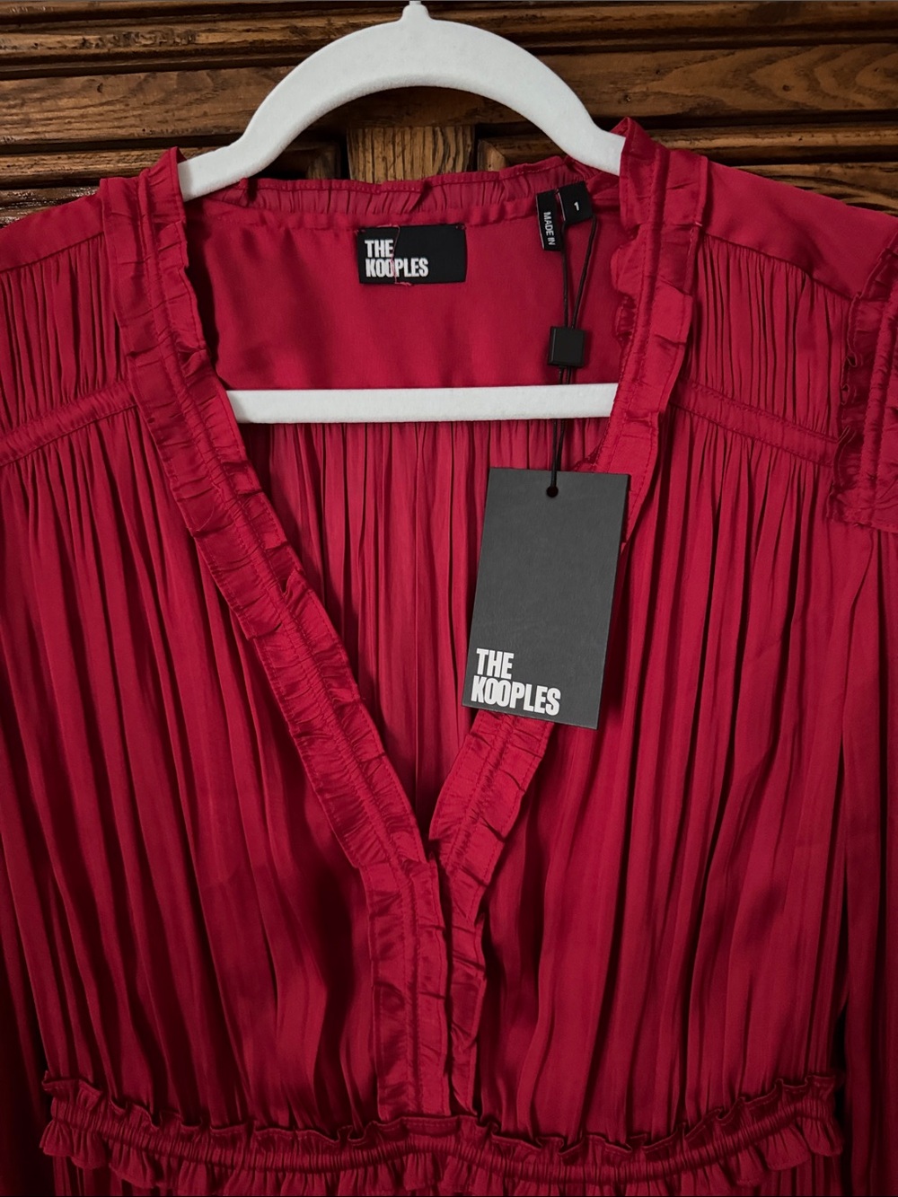 The Kooples Burgundy Ruffled Long-Sleeve Dress